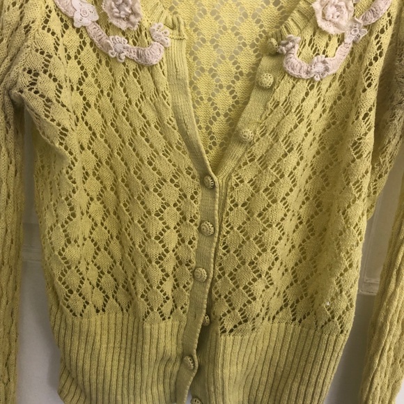 Anthropologie Sparrow Valance Lace Knit Cardigan Lime Yellow Size M Rare - Picture 6 of 14